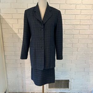 Vintage 90s Savion Blue Plaid Suit Set Blazer Skirt S 27”